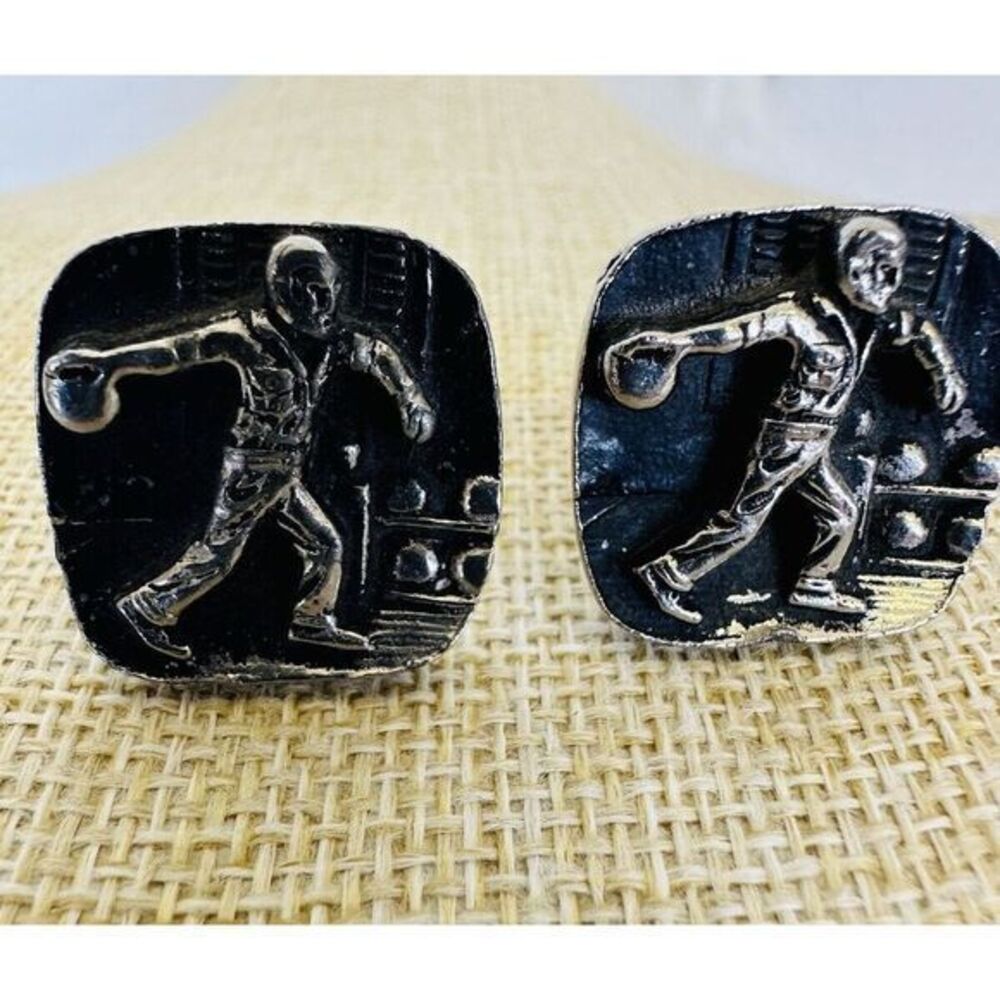 Vintage CuffLinks Featuring A Bowler Bowling Sport Figure Sculpted‎ Design Men's